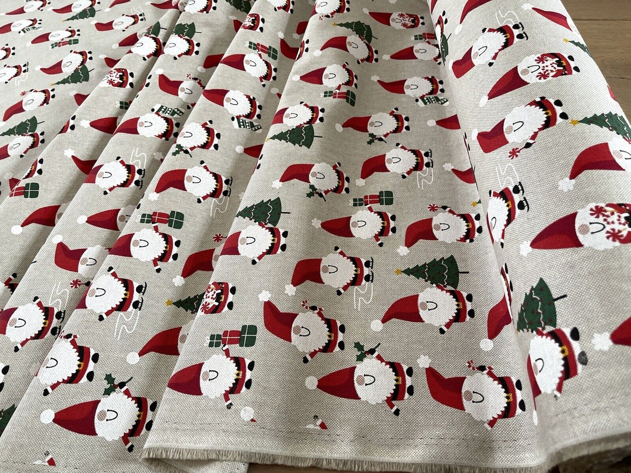 Jolly Santa Cotton Fabric Red Merry Xmas Print for Home Decor Tablecloths Crafts and Kids Winter Gift