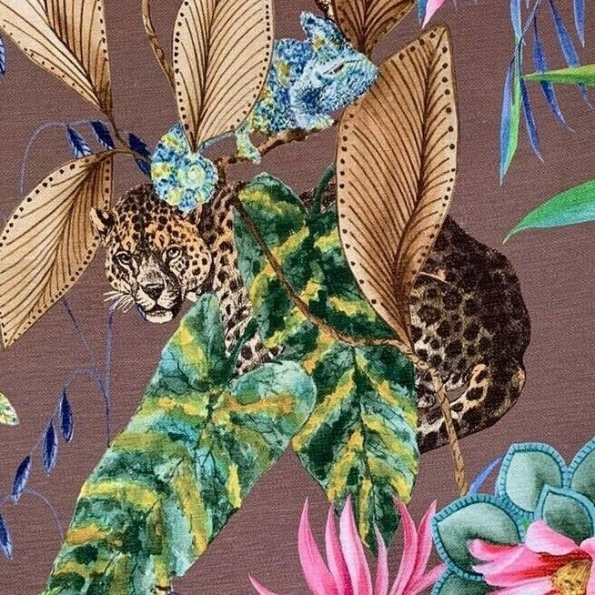 Mink Tonga Jungle Leopard Giraffe Botanic Floral Plants Animals Fabric by Meter