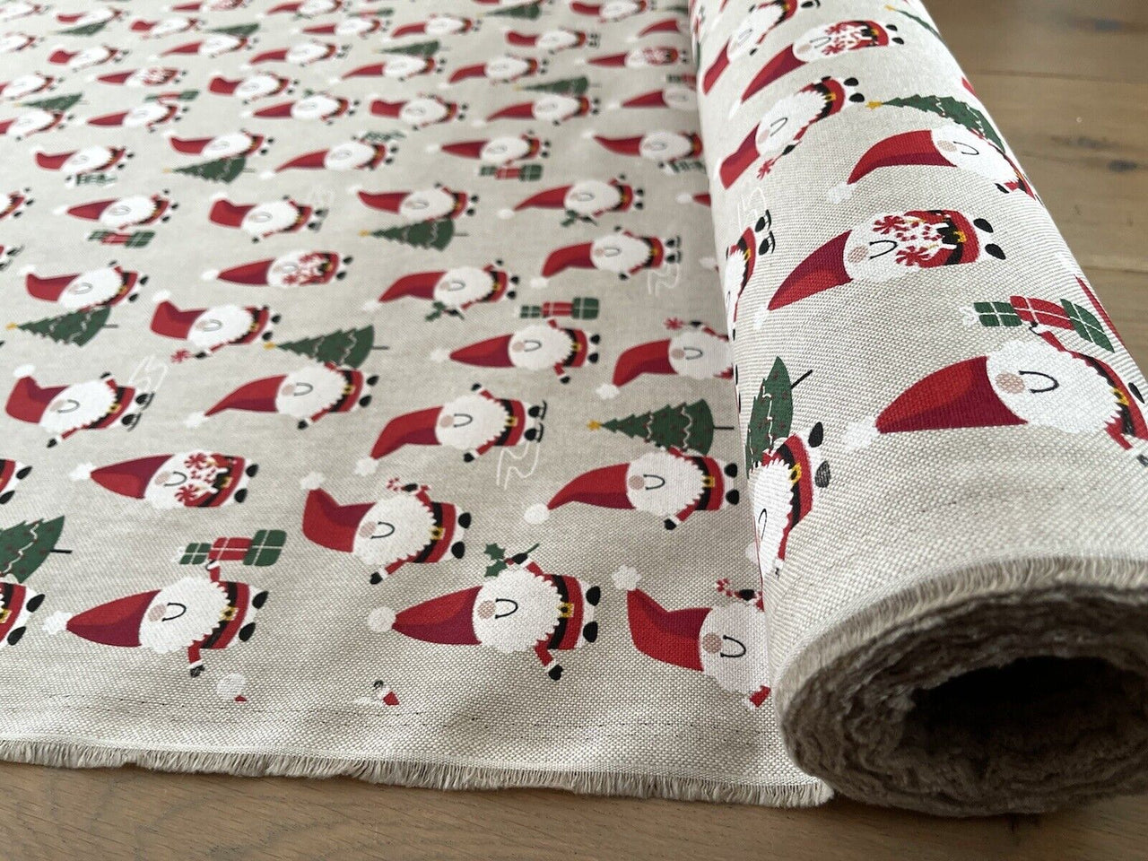 Jolly Santa Cotton Fabric Red Merry Xmas Print for Home Decor Tablecloths Crafts and Kids Winter Gift