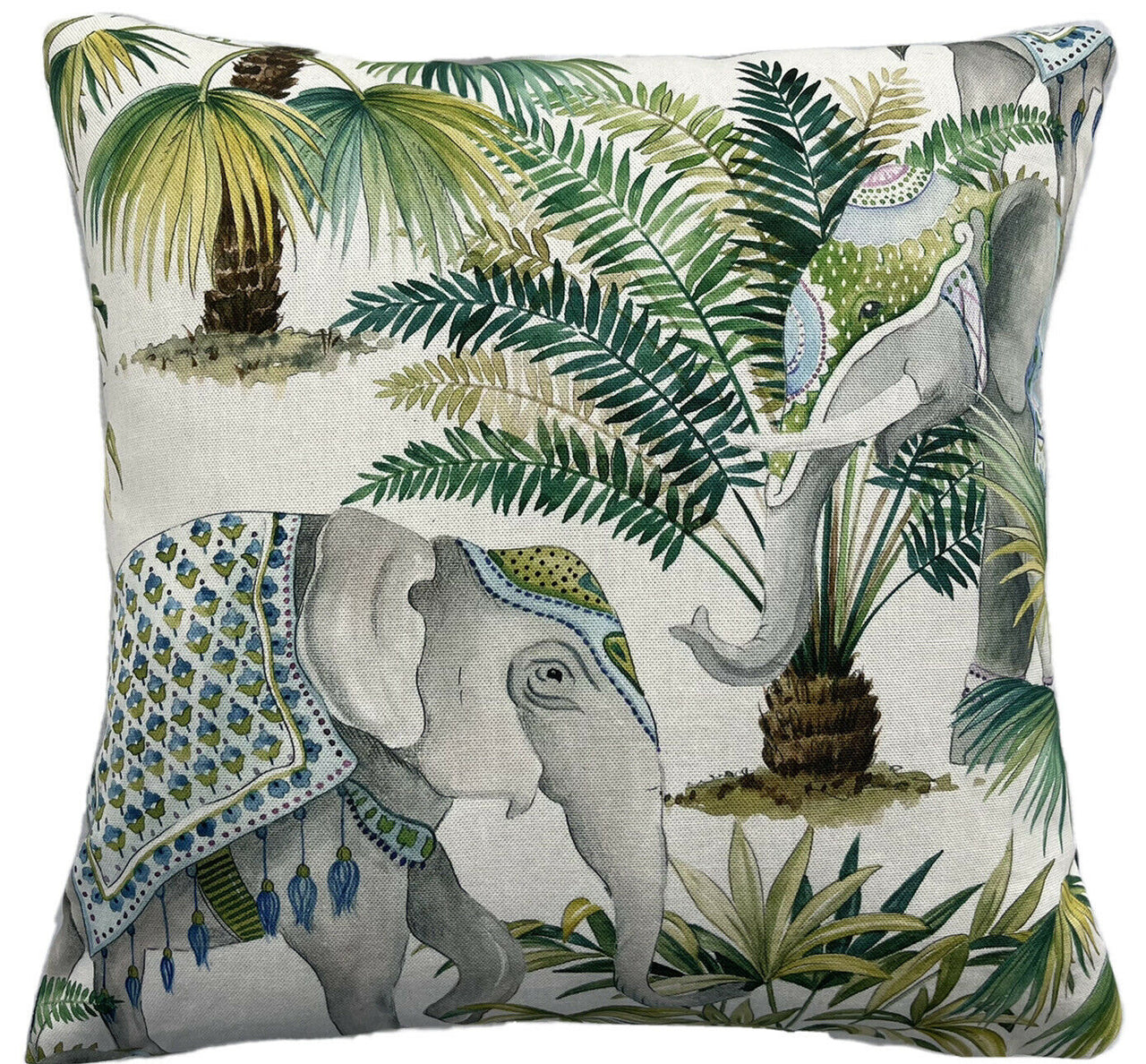 Elephant Festival Cushion Cover Palm Tree Botanical Throw Pillow Green Teal Pink