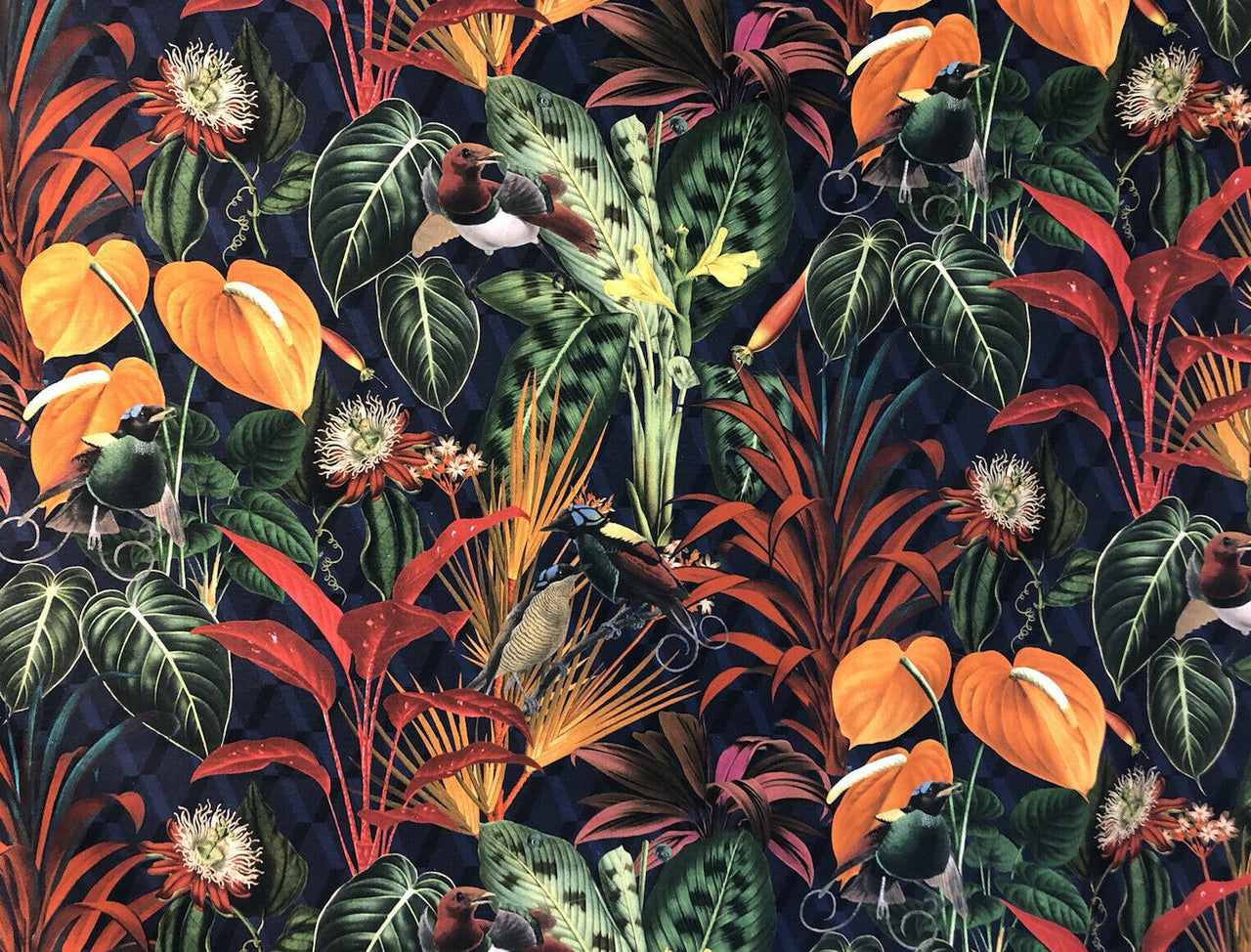 Deep Jungle Cotton Fabric by The Meter Floral Sewing Material Tropical Textile