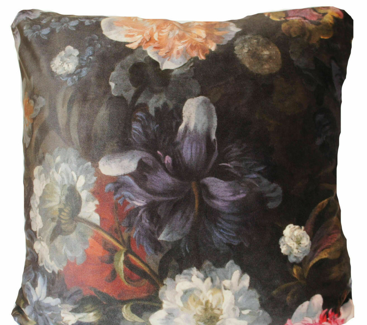 Italian Velvet Cushion Cover Printed Roses Hydrangea Dark Colours 18" 20" 24"