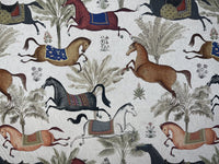 Thumbnail for Arabian Horses Printed Grey Cotton Linen Fabric By Meters Palm Tree Animals Textile Stallion Black