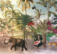 Thumbnail for Botanical World Animals Cotton Fabric Panel Size115cm x 137cm Tropical Birds Elephant Zebra Print Sewing Material