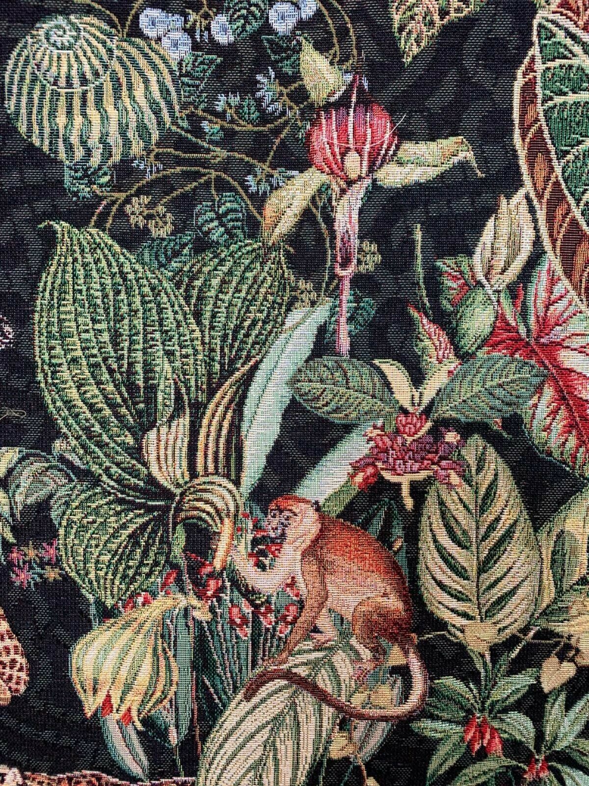 Jungle Kingdom: Black Woven Animal Fabric by the Meter