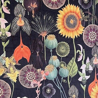 Thumbnail for Dark Botanical Velvet Poppy Sunflower Fabric - Sold By Meter