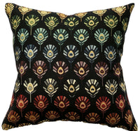 Thumbnail for Peacock feathers geometric pattern black cushion cover rainbow colors woven tapestry