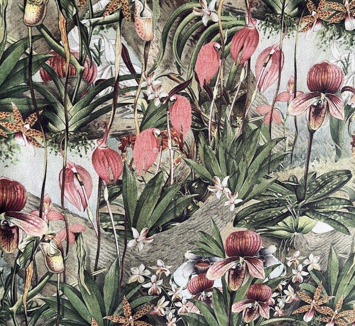 Wilde Orchids Printed Velvet Fabric by Meter Flowers Print Sewing Material Sold Per Yards Metres Green Botanical Textile For Upholstery PillowsYellow Pink Peach