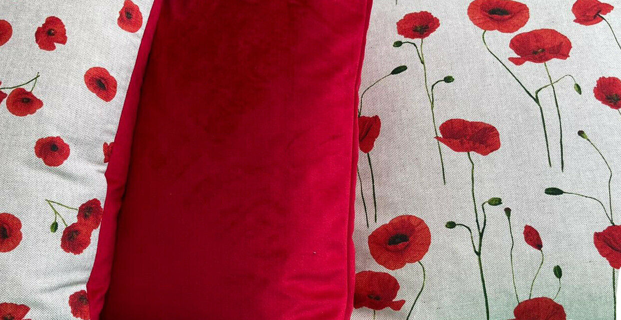 Small Poppy Cushion Cover Red Floral Velvet Pillow Throw Xmas Meadow Fields