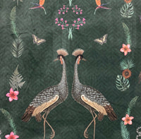 Thumbnail for Upholstery Velvet Fabric By Meter Cranes Birds Floral Sewing Material Green Botanical Textile