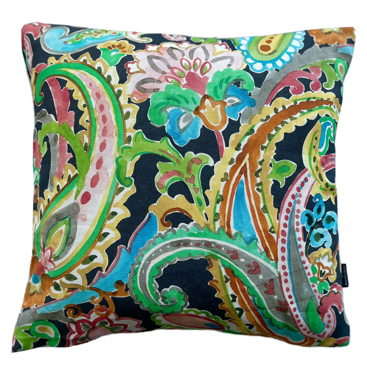 Spring Paisley Cushion Cover Black Throw Pillow Case Vibrant Sofa Décor Turquoise Yellow Pink Green Floral Botanical