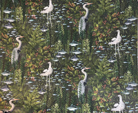 Thumbnail for Fish Herons Birds Cotton Fabric by Meter Dark Sewing Material Green Textile Animals Pattern Textile