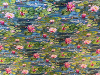 Thumbnail for Lotus Floral Cotton Fabric by Meter Water Lily Sewing Material Blue Artistic Painting Impressionist Monet Style Textile