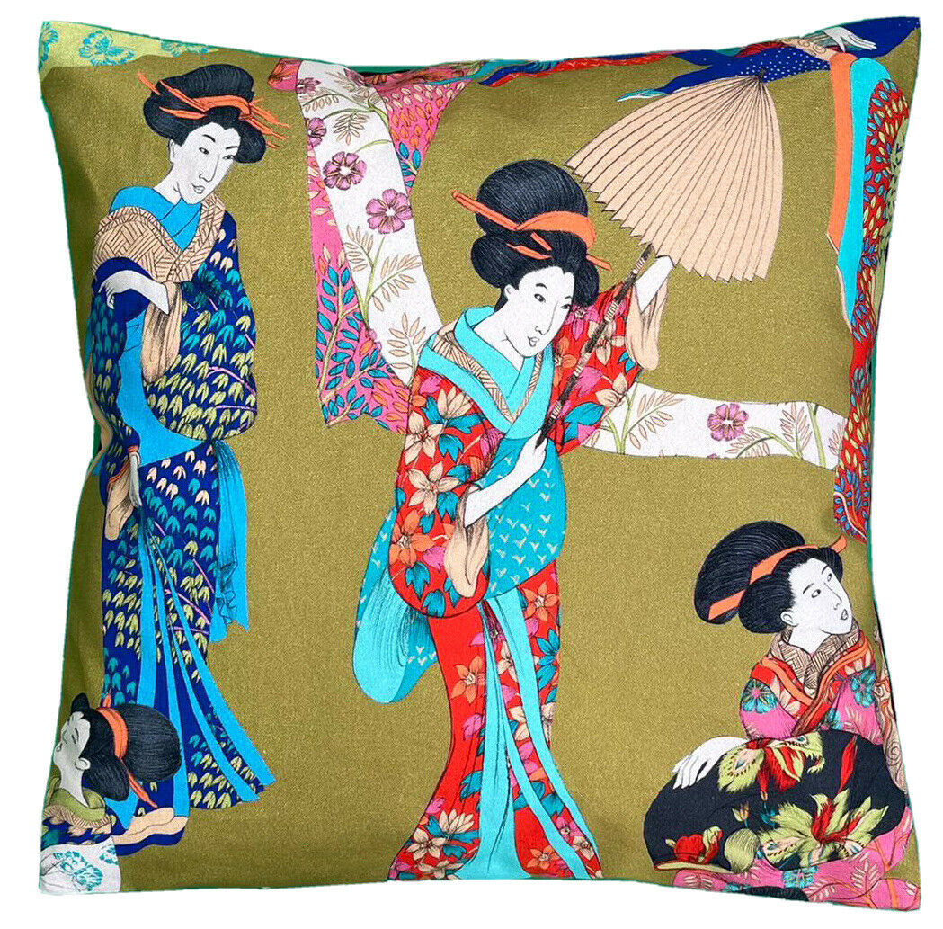 Gold Decorative Pillow Case Geisha Cotton Cushion Cover Japanese Kimono Pillowcase Oriental Sofa Decor Black Red Green Floral Asian pattern
