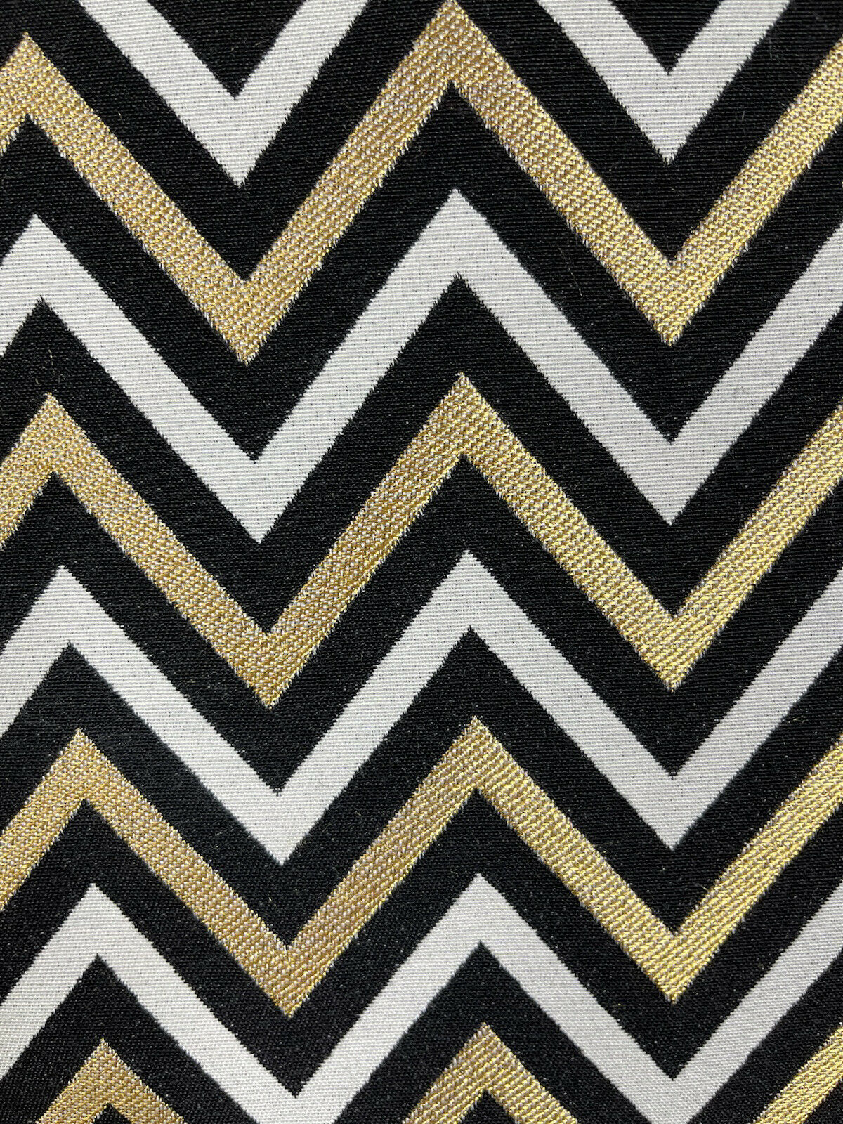 Zig Zag Chevron Fabric: Gold, Black & White Meter-By-Meter Magic