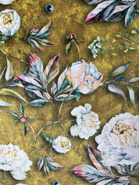 Thumbnail for Light Pink Roses in Bloom Printed on Yellow Gold Color Velvet  Fabric Sold by Yard Meter DIY Upholstery Floral Sewing Material By Yards Metros Flowers Curtain Textile