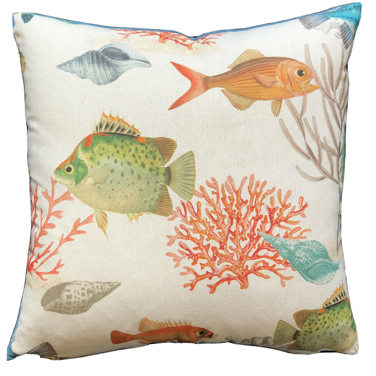 Fishes Throw Pillow Case Corals Cotton Cushion Cover Blue Pillowcase Orange Sofa Decore Yellow Couch Decor