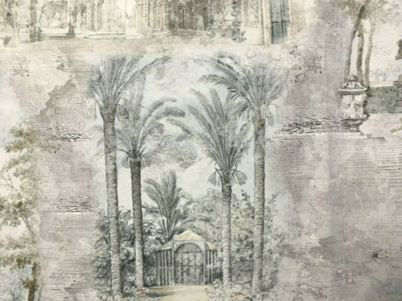 Toile Oriental Fresco Colonial Romantic Italian Velvet Palm Trees Grey by Meter