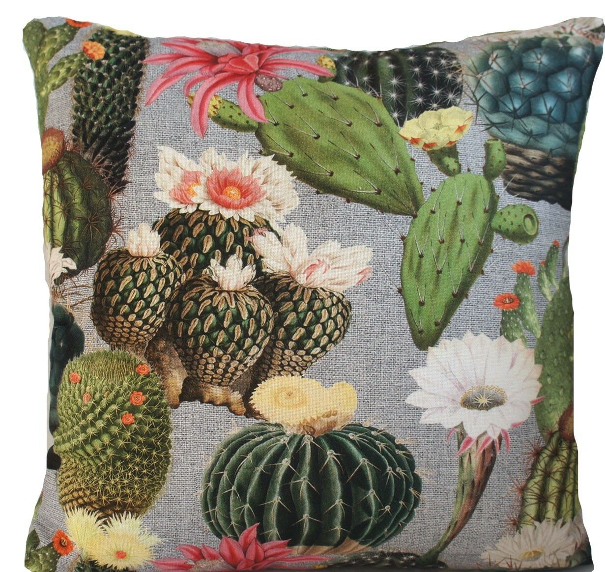 Cotton Throw Pillow Case Cactus Cushion Cover Green Sofa Décor Pink Blossom Floral Couch Decore16" 18"