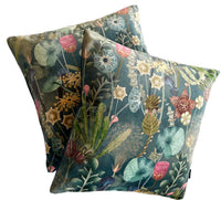 Thumbnail for Herbarium Velvet Cushion Cover Botanical Teal Green Pink Exotic Plants Floral