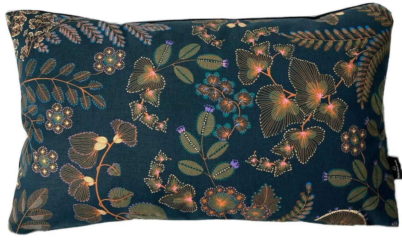 Teal Cushion Cover Floral Botanical Print Verbena Plants - Kew Gardens Collection