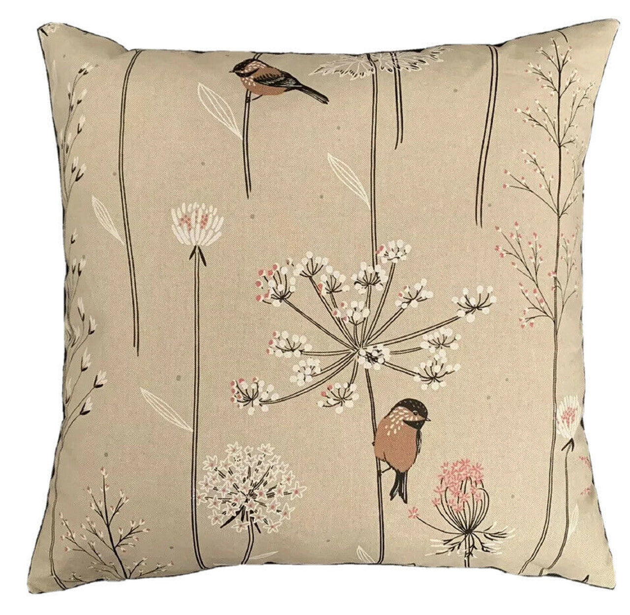 Botanical Cushion Cover Birds on a tree Printed Fabric 16" 18" 20" 24"