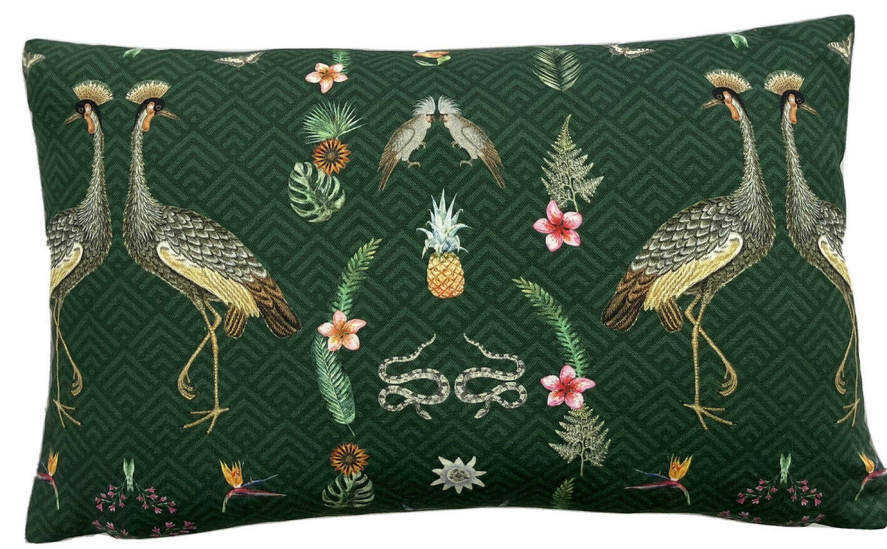 Crowned Crane Cushion Cover Animal Snakes Pineapple Cotton Green Pillow