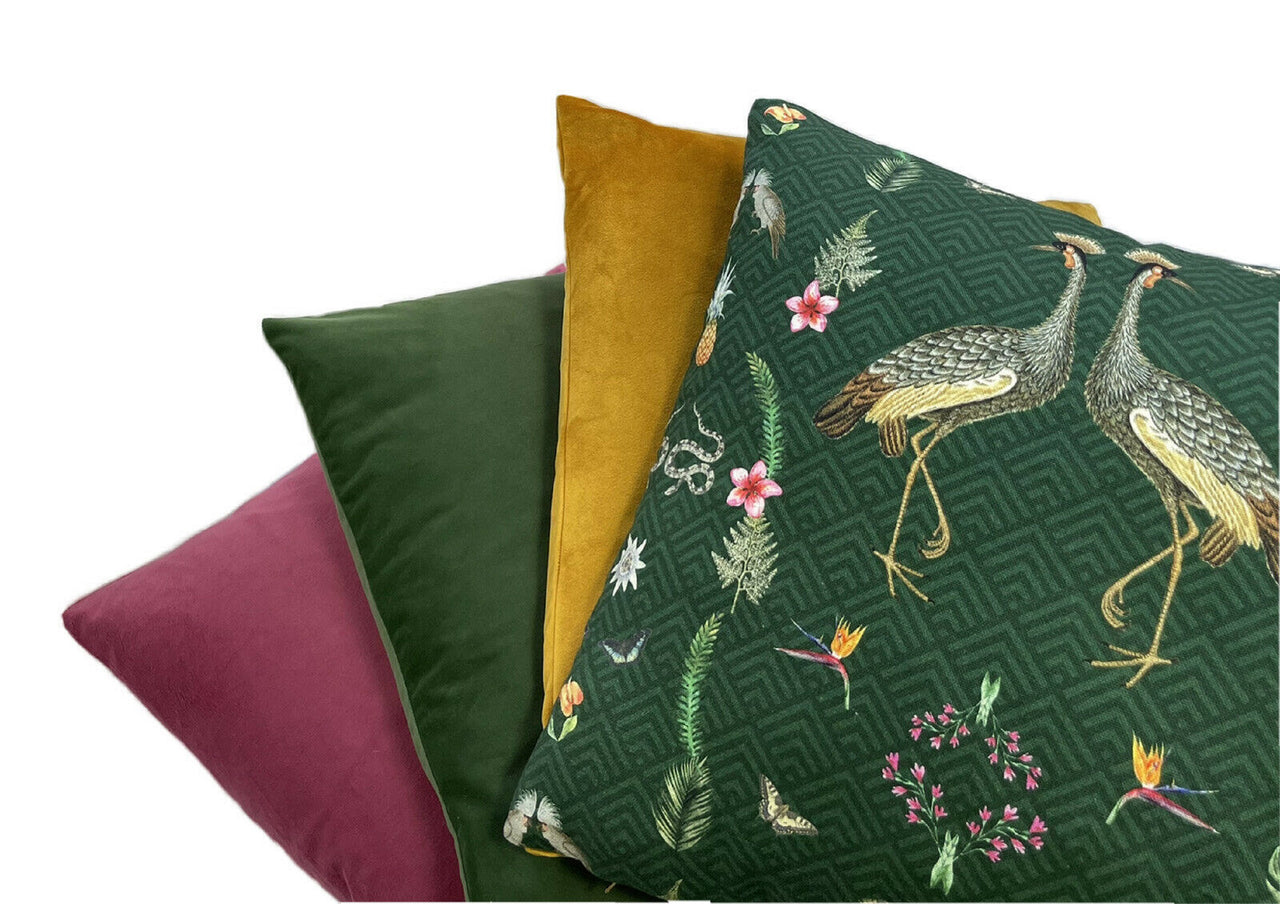 Crowned Crane Cushion Cover Animal Snakes Pineapple Cotton Green Pillow