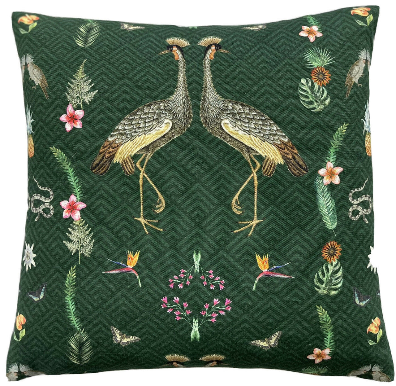 Crowned Crane Cushion Cover Animal Snakes Pineapple Cotton Green Pillow