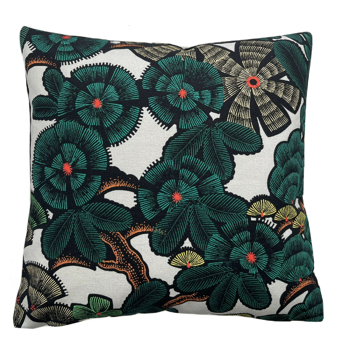 Floral Throw Pillow Case Kew Gardens Light Grey Cotton Cushion Cover Botanical Pillowcase Japanese Design Black Green